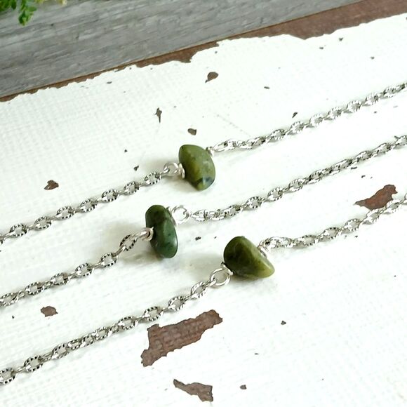 Dainty Jasper Crystal Anklet Bracelet, Adjustable Minimalist Gemstone Jewelry 9" - Picture 4 of 4